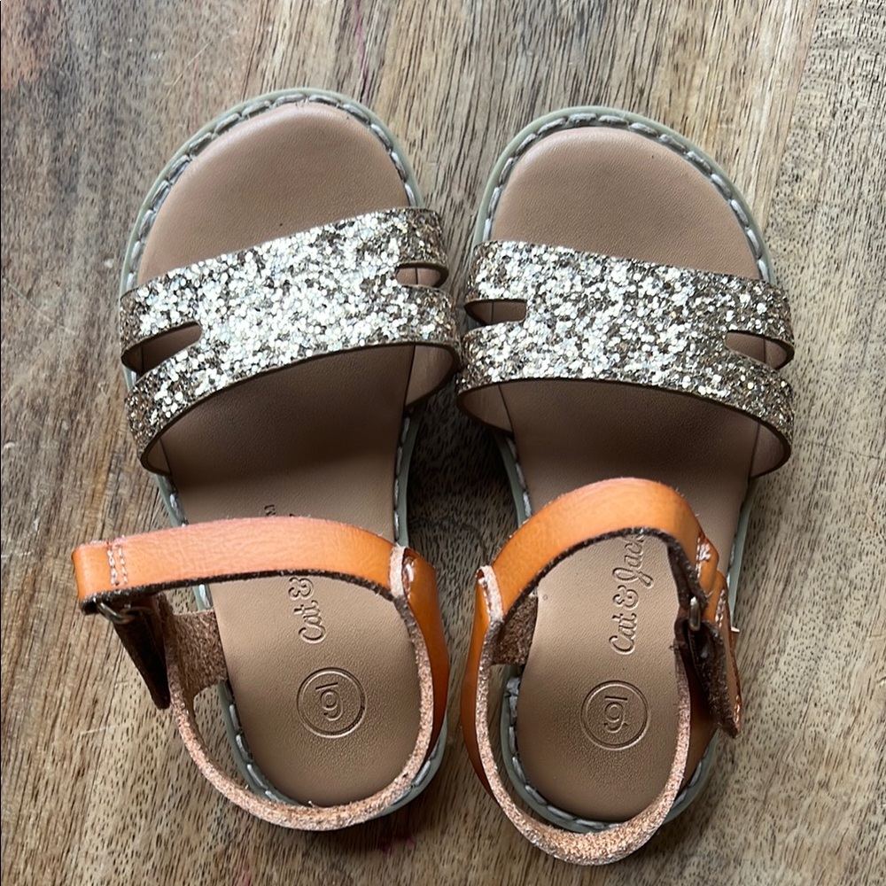 Glittery Gold and Tan Kids Sandals